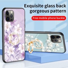 Anti-Scratch Slim Flower Tempered Glass Cases For iPhone 14 Pro Max 15 13 12 11 XR XS X 8 Plus 7 Floral Hard Back Phone Cover