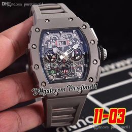 2022 Miyota Automatic Mens Watch Titanium Steel Big Date Skeleton Dial Grey Rubber Strap Super Edition 6 Styles Puretime01 1103F6