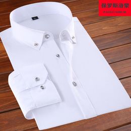 Men's Casual Shirts Men's Spring And Autumn Crystal Rhinestone Buckle Long-Sleeved Shirt Business Professional ShirtMen's