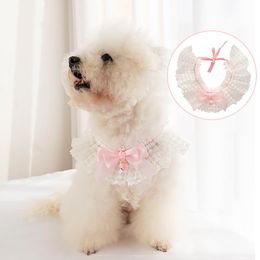 Dog Collars & Leashes Princess Lace Bowknot Necklace Bibs Collar For Dogs Elegant Gauze Jewelry Cat Bandana Puppy Kitten Accessories Yorkie