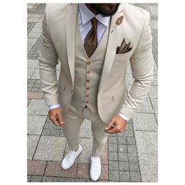 Latest Coat Pant Designs Beige Men Suit Prom Tuxedo Slim Fit 3 Piece Groom Wedding Suits For Men Custom Blazer Terno Masuclino 220817