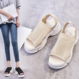 Sandals Women Wedge Summer Ladies Thick Sponge Bottom Fashion Casual Flat Hollow Fish Mouth Female Slides Trendy SportsShoesSandals