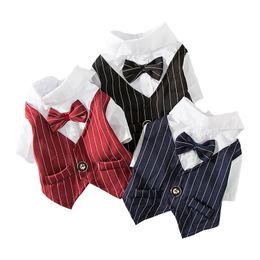 Gentleman Dog Clothes Wedding Suit Formal Shirt For Small Dogs Bowtie Tuxedo Pet Outfit Halloween Christmas Costume For Cats 201102