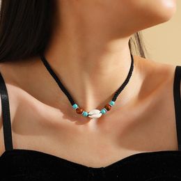 Chokers Bohemian Beads Shell Necklace For Women Handmade Black Rope Short Choker Collar Beach Summer JewelryChokers Sidn22