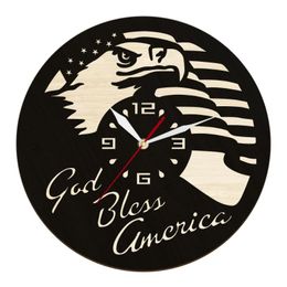 Wall Clocks Bald Eagle God Bless America Clock Living Room Decor Watch USA Flag Haliaeetus Leucocephalus Silent Non-ticking ClockWall Clocks