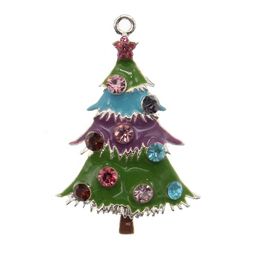 30 Pcs/Lot Fashion Custom Pendants Rhinestone Christmas Tree Enamel Charms For Xmas Gift/Decoration