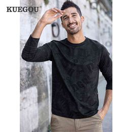KUEGOU 2022 Autumn Tee Clothing Men's Long Sleeve T-shirt Fashion High Quality Letter Print Tshirt Black Top Plus Size ZT-60043 T220808