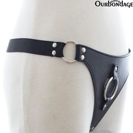 Ourbondage PU Leather Female Simple Chastity With Front Large Ring T-Back BDSM Bondage sexy Toys For Women Lesbian