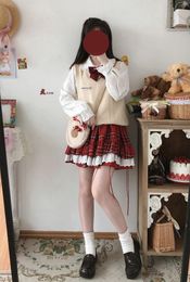 Skirts Japanese Harajuku Girls Sweet Red Plaid High Waist Pleated Lolita Kawaii Mini Cake Girl