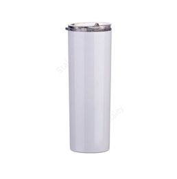 20oz sublimation straight tumblers with straw and lid blanks white Stainless Steel Vacuum Insulated tapered Slim DIY 20 oz Cup Car Coffee Sea Shipping 300lots DAT471