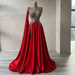 Red Luxury Prom Dresses 2022 For Women Beading Sequined Crystal Floor Length Celebrity Party Gowns Formal Evening Dress Vestidos De Gala
