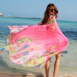 190*125cm Summer Print Silk Scarf Oversized Chiffon Scarf Women Pareo Beach Cover Up Wrap Sarong Sunscreen Long Cape Female SY222