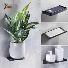 ZGRK Bathroom Accessories Stainless steel phone holder Bath Rack Modern Ornament Shelves Kitchen Wall Shelf Y200407