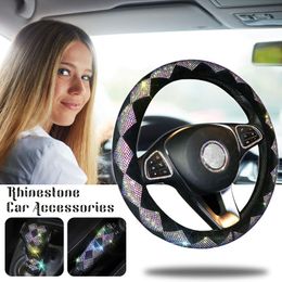 Steering Wheel Covers Bling Rhinestone Diamond Cover Universal Car Accessory Decor Rearview Mirror DIY Auto InteriorSteering