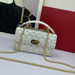 stud wallet UK - 5A Top quality Spike Chain Bag Quilted Handbag Studs Crossbody Bags Sheepskin Real Leather Detchable Handle Totes Fashion Flap Wallets Twist Lock Hardware 002