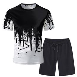 Men's Tracksuits Men's Tracksuit Set 2 Pieces Brief Sports Wear Jogger Outfit Tee Shirt Sweatpants Trouser Suits Beach Jogging Clothes F