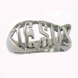 -FansSteel en acier inoxydable Mentes vintage ou bijoux wemens Fisne Fish Shape Jesus Christ Ring Letters Ring 11W16246H