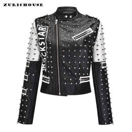 PU Leather Jacket Women Slim Short Outerwear Streetwear Stylish Rock Punk Biker Jackets Female L220728