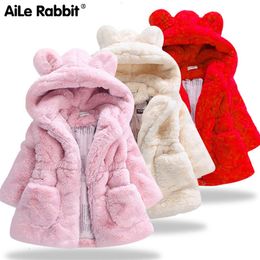 Jackets R Z Winter Baby Girls Clothes Faux Fur Fleece Coat Pageant Warm Jacket Xmas Snowsuit Baby Hooded Jacket Outerwear 220826