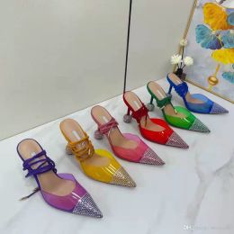 2022 High Quality Unique Design Heel Sandals Summer Fashion Candy Color Versatile Red Yellow Jelly Color Women's Pointed Toe Brand stilleo Heels shoes