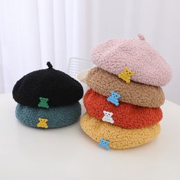 Caps Hats Autumn New Kids Beret Vintage Hat Solid Colour for Girl Cute Princess Beanie Cap Wool Winter Warm