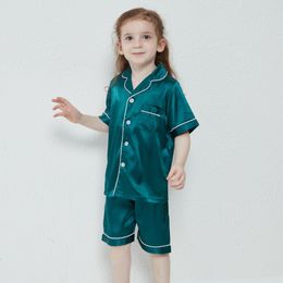 Girls Boy Satin Pajamas Set 2 Piece Silk Nightwear Button Down Sleepwear for Teen Kids 2 Years 9 years
