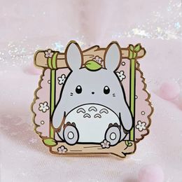 gray fan Australia - Cute Gray Bunny Sakura Cherry Blossom Hard Enamel Pin Cartoon Kawaii Totoro Brooch Accessories Anime Fans Collect Badge Jewelry