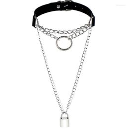 Choker Chokers Multilayer Gothic Lock Necklace Round On Neck Buckle Punk Collar Padlock Pendant Necklaces Chain Women Femme JewelryChokers