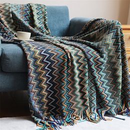 Boho Throw Blanket Cosy Knitted Tassel Blankets Bohemian Striped Textured Decorative Blankets for Couch Bed Sofa Outdoor Travel 220527