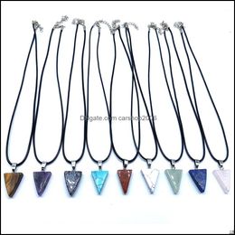 Pendant Necklaces Triangle Reiki Stones Turquoise Pink Quartz Charms Necklace For Women Men Gift Accessories Drop Delive Dhseller2010 Dhzug