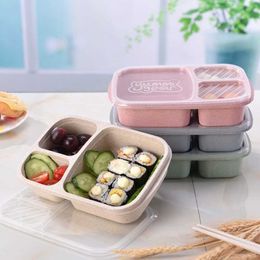 Promotion 3 Grid Wheat Straw Bento Box With Lid Microwave Food Box Biodegradable Storage Container Lunch Bento Boxes Lunch Box by sea 600pcs DAF463