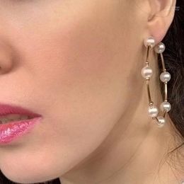 Hoop & Huggie Round Metal Statement Earrings For Women Charm Imitation Pearl Hoops Big Fashion Jewellery Gold Colour UKMOCHoop Odet22