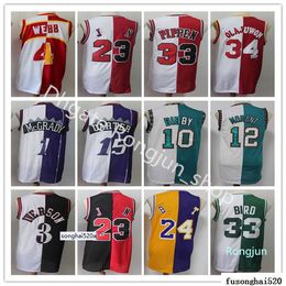 Split Two Colors Basketball Jersey Allen Iverson Scottie Pippen Hakeem Olajuwon Tracy McGrady Vince Carter Mike Bibby Spud Webb Ja Moran jerseys