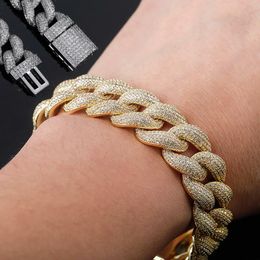 12-20mm Iced Out Cuban Link Chain Bracelet Prong Set Cubic Zirconia 18k Gold Plated Anime Shiny Diamond Pulsera Chains Hip Hop Punk Bijoux Mens Jewelry Gifts for Men