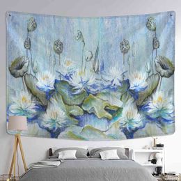 Tapestry Blue Oil Paint Lotus Carpet Wall Hanging Hippie Tapiz Witchcraft Art P