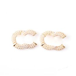 metal stamp plates UK - 18K Gold Plated Copper Women Double Full Pearl Stud Earrings Korean Brand Designer Stamp Small Sweet Wind Crystal Earring Metal Alloy Jewelry Accessories