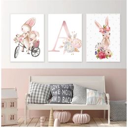 Canvas Print Wall Pictures For Kids Bedroom Decor Baby Posters Personalised Girls Name Custom Painting Animal Poster Nursery 220623
