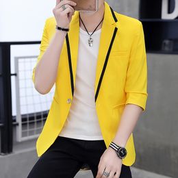 Men's Sleeve Small Suit jackets Youth Summer Ultra-Slim blazer Handsome Trend Splicing blazer 220409