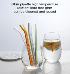 20cm Reusable Eco Borosilicate Glass Drinking Straws Clear Colored Bent Straight Milk Cocktail Straw High temperature resistance sxa17