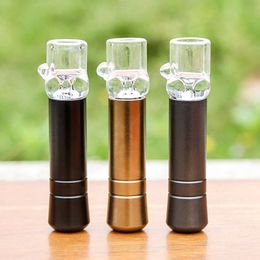 Smoking Mini Colourful Aluminium Pipes Portable Glass Philtre Dry Herb Tobacco Cigarette Holder One Hitter Catcher Tube Taster Tips Handpipe Dugout Tool DHL Free