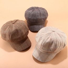 Berets All-match Painter Hats For Women Retro Lattice Octagonal Hat Autumn And Winter BeretsBerets