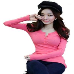 Women's T-Shirt Autumn 2022 Fashion Button Thread Solid Colour Long Sleeve Tshirt Women Slim Fit Kpop Top And Base Coat Casure Tee Shirt