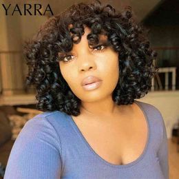 Loose Wave Bob Wig With Bangs Brazilian Human Hair s For Black Women Short Glueless Full Machine Made YARRA 220609