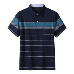 Summer Striped Shirt Men Comfortable Breathable Mens Polos Shirts With Pockets Casual Men's