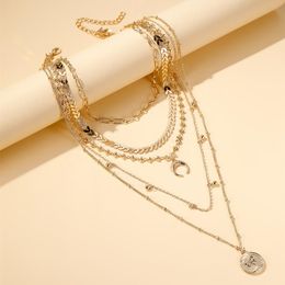 Pendant Necklaces Fashion Multilayer Moon For Women Retro Trendy Gold Color Necklace Adjustable Girl Jewelry GiftPendant