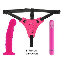 Gay Erotic Toys Strapon Silicone Dildo G-string With Long Bullet Vibrator Penis For Lesbian Funny Toy Woman Man Strap On Dildos