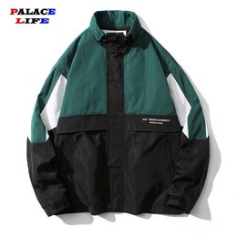 Hip Hop Mens Windbreaker Jacket Autumn Fashion Casual Patchwork Loose Mens Large Size Jacket Sportswear Bomber Jackets 220808
