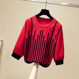 Dünner Pullover kurzärmelige Pullover Mode helle Seidenpullover Frauen Sommer gestrickte Tops Femme