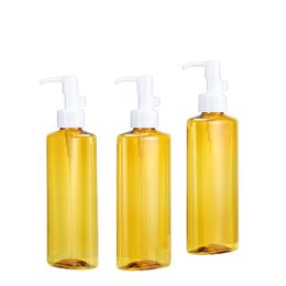 Packing Clear Yellow Plastic Bottle White Lotion Press Pump Bring Card Buckle Flat Round Bottle Empty Refillable Cosmetic Portable Packaging Container 200ml