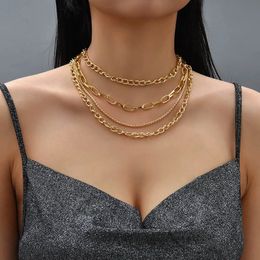 Trendy Female Gold Color Metal Chain Chunky Necklaces For Women Punk Style Fashion Layered Necklace Party Jewelry Gifts
